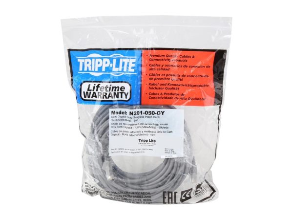 TRIPP LITE N201-050-GY 50 ft. Cat 6 Gray Cat6 Gigabit Snagless Patch Cable - Image 3
