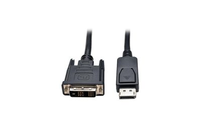 Tripp Lite P581-006 6 ft. Black Side A – Connector: 1 x DISPLAYPORT (MALE)
Side B – Connector: 1 x DVI-D SINGLE LINK (MALE) DisplayPort to DVI Cable, Displayport with Latches to DVI-D Single Link Adapte Male to Male