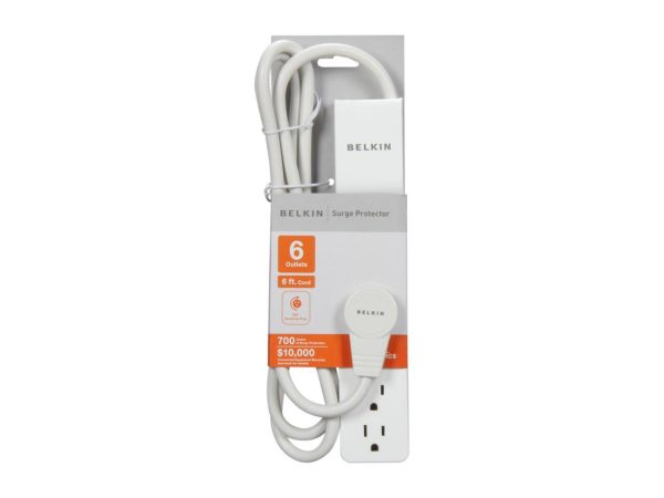 BELKIN BE106001-06R 6 ft 6 Outlets 720 J Home/Office SlimLine Surge Suppressor - Image 4