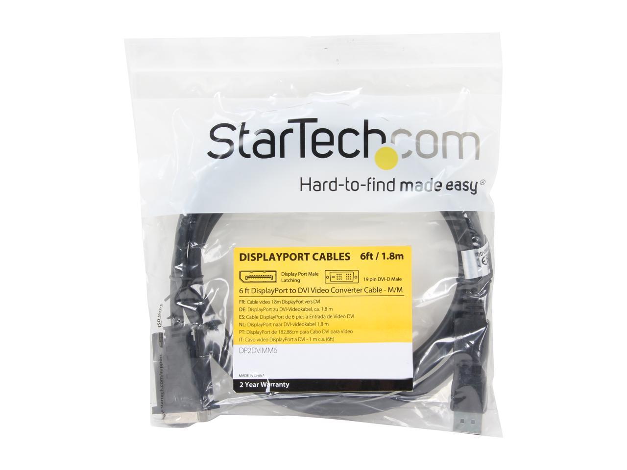 StarTech.com DP2DVIMM6 6 ft. Black Connector A: 1 - DisplayPort (20 pin) Male
Connector B: 1 - DVI-D (25 pin) Male Video Converter Cable Male to Male - Image 3