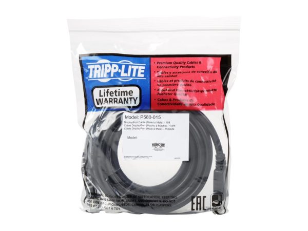 Tripp Lite P580-015 15 ft. Black Connector A: DISPLAYPORT MALE Connector B: DISPLAYPORT MALE Displayport Monitor Cable M/M Male to Male - Image 3