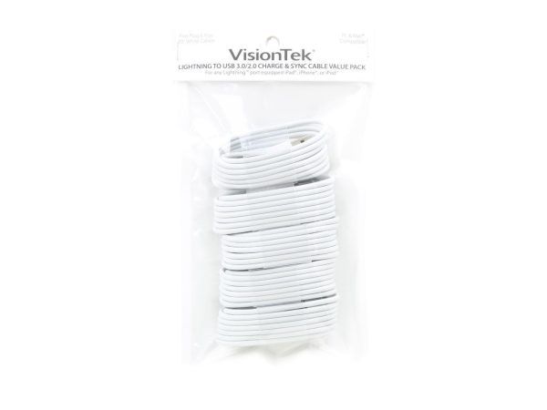 VisionTek 900759 3.3 ft. White Lightning to USB White 1 Meter Cable - 5 Pack - Image 3