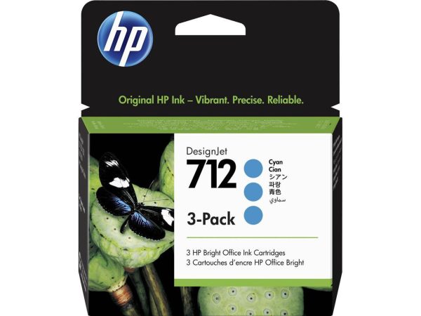 HP 712 3ED77A Cyan Original Ink Cartridge 3/Pack - Image 2