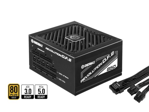 ENERMAX REVOLUTION D.F. 2 850W Full Modular, 80 Plus Gold, ATX 3.0 & PCIe 5.0 Ready, 600W 12VHPWR Connector Included, Japanese Capacitors, Semi-Fanless , 140mm Size, ATX Power Supply