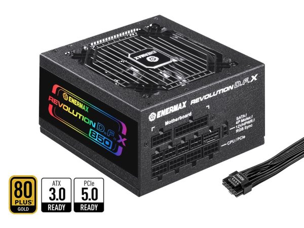 ENERMAX Revolution D.F. X 850W Full Modular, 80 Plus Gold, ATX 3.0 & PCIe 5.0 Ready, Native 600W 12VHPWR Connector, Industrial- Grade 100% Japanese Capacitors, ARGB Side Panel Power Supply