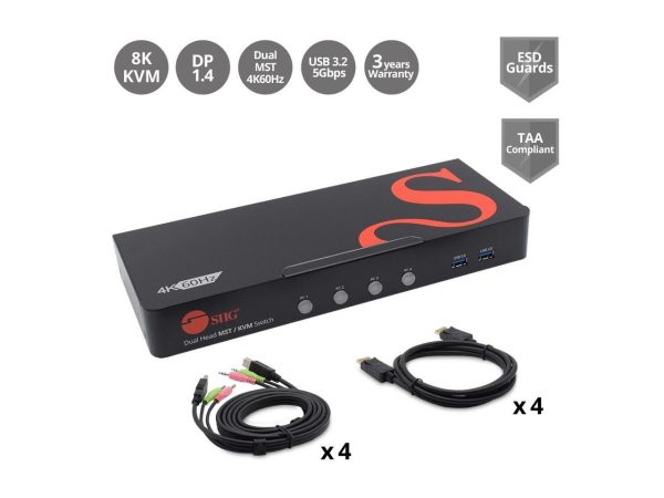 SIIG 4-Port DisplayPort 1.4 8K MST Dual Head KVM Console Switch  CE-KV0H11-S1 - Image 2