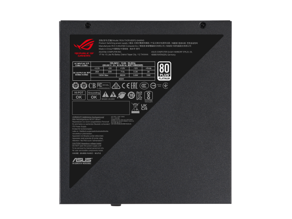 ASUS ROG Thor 850W Platinum II (850Watt, Fully Modular Power Supply, 80+ Platinum, Lambda A++ Certified, ROG heatsinks, 135mm PWM fan, 0dB Mode, OLED Panel, Sleeved Cables, Aura Sync) - Image 5