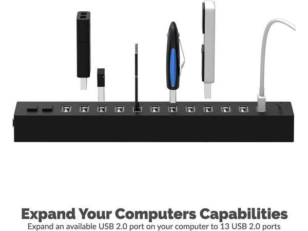 Sabrent 13 Port High Speed USB 2.0 Hub with Power Adapter and 2 Control Switches (HB-U14P) - Image 2