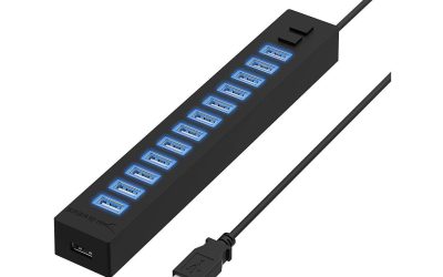 Sabrent 13 Port High Speed USB 2.0 Hub with Power Adapter and 2 Control Switches (HB-U14P)