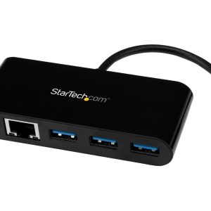 StarTech US1GC303APD USB C to Ethernet Adapter with 3-Port USB 3.0 Hub and Power Delivery - USB-C Gigabit Network Adapter USB Hub w/ 3 USB-A Ports