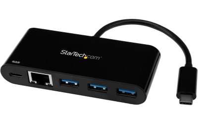 StarTech US1GC303APD USB C to Ethernet Adapter with 3-Port USB 3.0 Hub and Power Delivery – USB-C Gigabit Network Adapter USB Hub w/ 3 USB-A Ports
