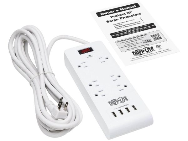 Tripp Lite 15ft 6-Outlet 4 USB Surge Protector Power Strip White TLP64USBRA15 - Image 3
