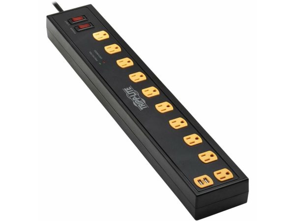 Tripp Lite Protect It! 10-Outlet Surge Protector with Swivel Light Bars - 5-15R Outlets, 2 USB Ports, 6 ft. (1.8 m) Cord, 1350 Joules, Black - TLP1006USB - Image 3