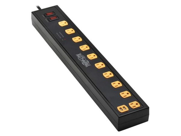 Tripp Lite Protect It! 10-Outlet Surge Protector with Swivel Light Bars - 5-15R Outlets, 2 USB Ports, 6 ft. (1.8 m) Cord, 1350 Joules, Black - TLP1006USB - Image 2