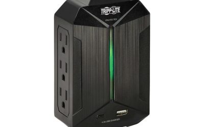 Tripp Lite Protect It! 6-Outlet Surge Protector – 5-15R Outlets, 2 USB Ports, 5-15P Direct Plug-In, 490 Joules, Black – 6 x NEMA 5-15R – 490 J – 120 V AC Input – USB