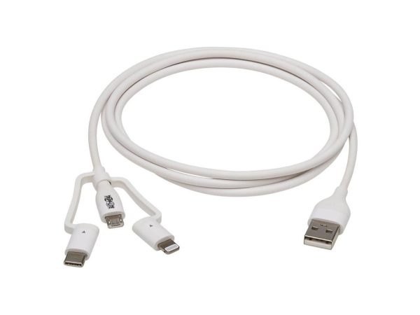Tripp Lite 4ft Safe-IT Universal USB-A to Lightning USB Micro-B and USB-C Cable - Image 2