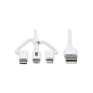 Tripp Lite 4ft Safe-IT Universal USB-A to Lightning USB Micro-B and USB-C Cable