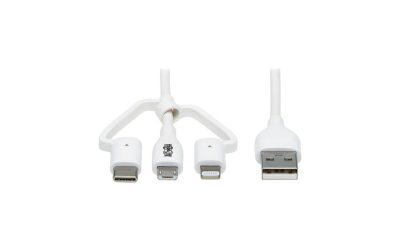Tripp Lite 4ft Safe-IT Universal USB-A to Lightning USB Micro-B and USB-C Cable