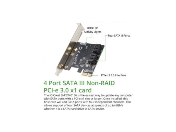 4 Port SATA III PCI-e 3.0 x1 Card Non-Raid with Low Profile Bracket - Image 5