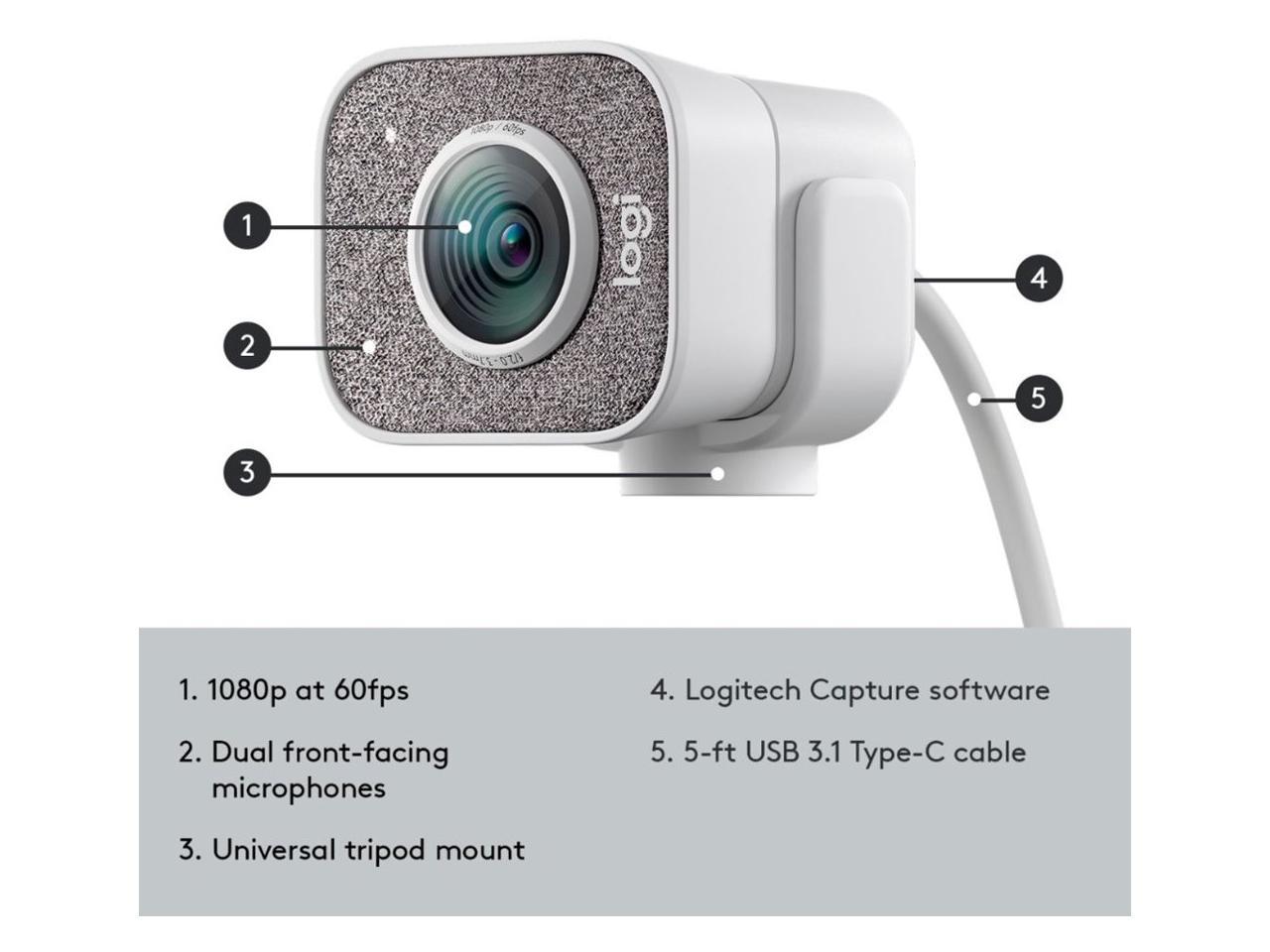 Logitech for Creators StreamCam Webcam for Streaming and Content Creation, Full HD 1080p 60 fps, Premium Glass Lens, Smart Auto-Focus, for PC/Mac - White - Image 5