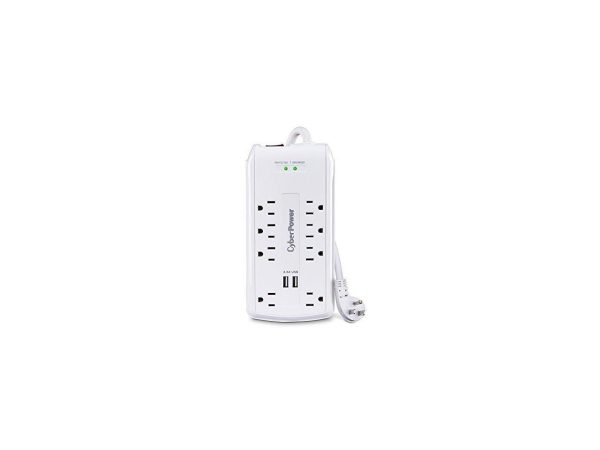 CyberPower 120V 8 Outlets 2-USB 2.4A EMI/RFI 6.0 Feet Cord White - Image 5