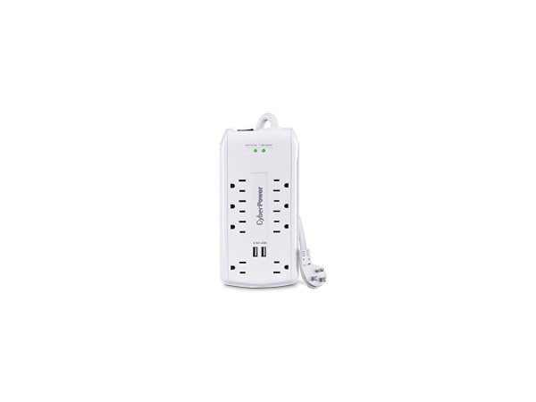 CyberPower 120V 8 Outlets 2-USB 2.4A EMI/RFI 6.0 Feet Cord White - Image 2