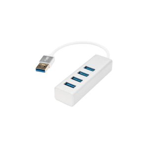 Rocstor 6" Portable 4 Port SuperSpeed Mini USB 3.0 Hub - Aluminum Silver