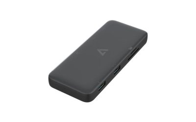 V7 USB-C Mini Dock Dual 4K Display – for Computer – Memory Card Reader – SD, microSD – 100 W – 2 Displays Supported – 4K – 3840 x 2160 – USB Type-A – USB Type-C – Network (RJ-45) – HDMI – Black – Giga