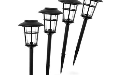 Landia Home Solar Pathway Lights – Stainless Steel with Decorative Glass Large Size Solar Lights for Outdoor, Black (4-Pack)