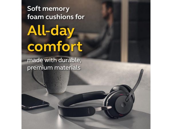 Jabra Evolve2 65 MS Wireless Headphones with Link380a, Stereo, Black – Wireless Bluetooth Headset for Calls and Music, 37 Hours of Battery Life, Passive Noise Cancelling Headphones - Image 5