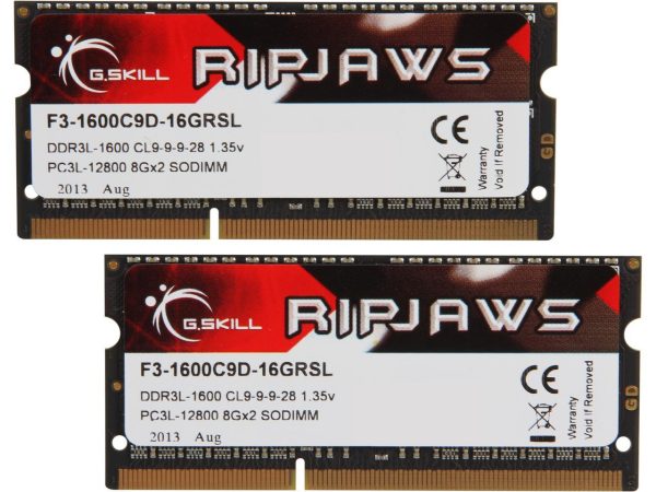 G.SKILL Ripjaws Series 16GB (2 x 8GB) 204-Pin DDR3 SO-DIMM DDR3L 1600 (PC3L 12800) Laptop Memory Model F3-1600C9D-16GRSL