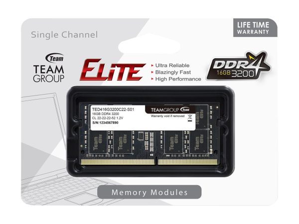 Team Elite 16GB 260-Pin DDR4 SO-DIMM DDR4 3200 (PC4 25600) Laptop Memory Model TED416G3200C22-S01 - Image 2