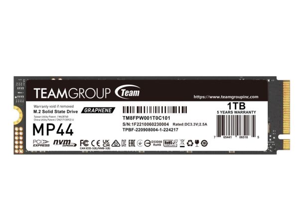 Team Group MP44 M.2 2280 1TB PCIe 4.0 x4 with NVMe Laptop & Desktop & NUC & NAS Internal Solid State Drive (SSD), (R/W Speed up to 7,400/6,500MB/s) TM8FPW001T0C101
