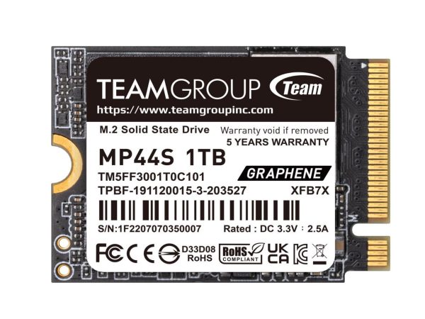 Team Group MP44S M.2 2230 1TB PCIe 4.0 x4 with NVMe, STEAM Deck Compatible, Internal Solid State Drive (SSD) TM5FF3001T0C101