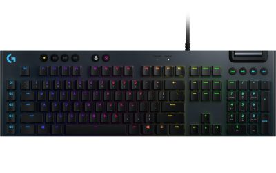 Logitech G815 LIGHTSYNC RGB Mechanical Gaming Keyboard with Low Profile GL Clicky key switch, 5 programmable G-keys, USB Passthrough, dedicated media control – Clicky – Black