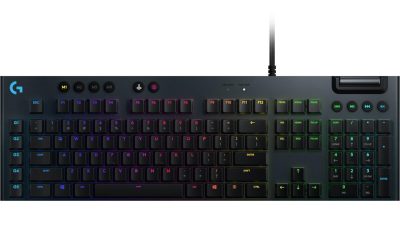 Logitech G815 LIGHTSYNC RGB Mechanical Gaming Keyboard with Low Profile GL Linear key switch, 5 programmable G-keys,USB Passthrough, dedicated media control – Linear, Black