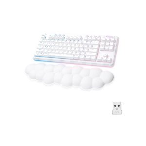 Logitech G715 Wireless Mechanical Gaming Keyboard with LIGHTSYNC RGB Lighting, Lightspeed, Tactile Switches (GX Brown), and Keyboard Palm Rest, PC and Mac Compatible, White Mist