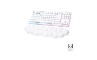 Logitech G715 Wireless Mechanical Gaming Keyboard with LIGHTSYNC RGB Lighting, Lightspeed, Tactile Switches (GX Brown), and Keyboard Palm Rest, PC and Mac Compatible, White Mist
