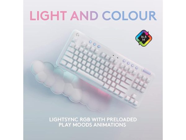 Logitech G715 Wireless Mechanical Gaming Keyboard with LIGHTSYNC RGB, LIGHTSPEED, Linear Switches (GX Red), and Keyboard Palm Rest, PC/Mac Compatible - White Mist - Image 4