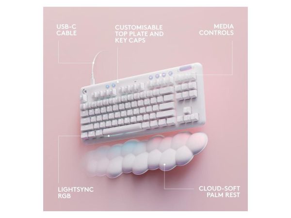 Logitech G713 Wired Mechanical Gaming Keyboard with LIGHTSYNC RGB Lighting, Linear Switches (GX Red), and Keyboard Palm Rest, PC and Mac Compatible - White Mist - Image 2