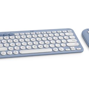 Logitech Pebble 2 Combo for Mac, Wireless Keyboard and Mouse, Slim, Quiet and Portable, Customizable, Bluetooth Mouse and Keyboard, Easy-Switch, for macOS, iPadOS - Tonal Blue