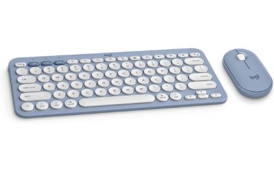 Logitech Pebble 2 Combo for Mac, Wireless Keyboard and Mouse, Slim, Quiet and Portable, Customizable, Bluetooth Mouse and Keyboard, Easy-Switch, for macOS, iPadOS – Tonal Blue