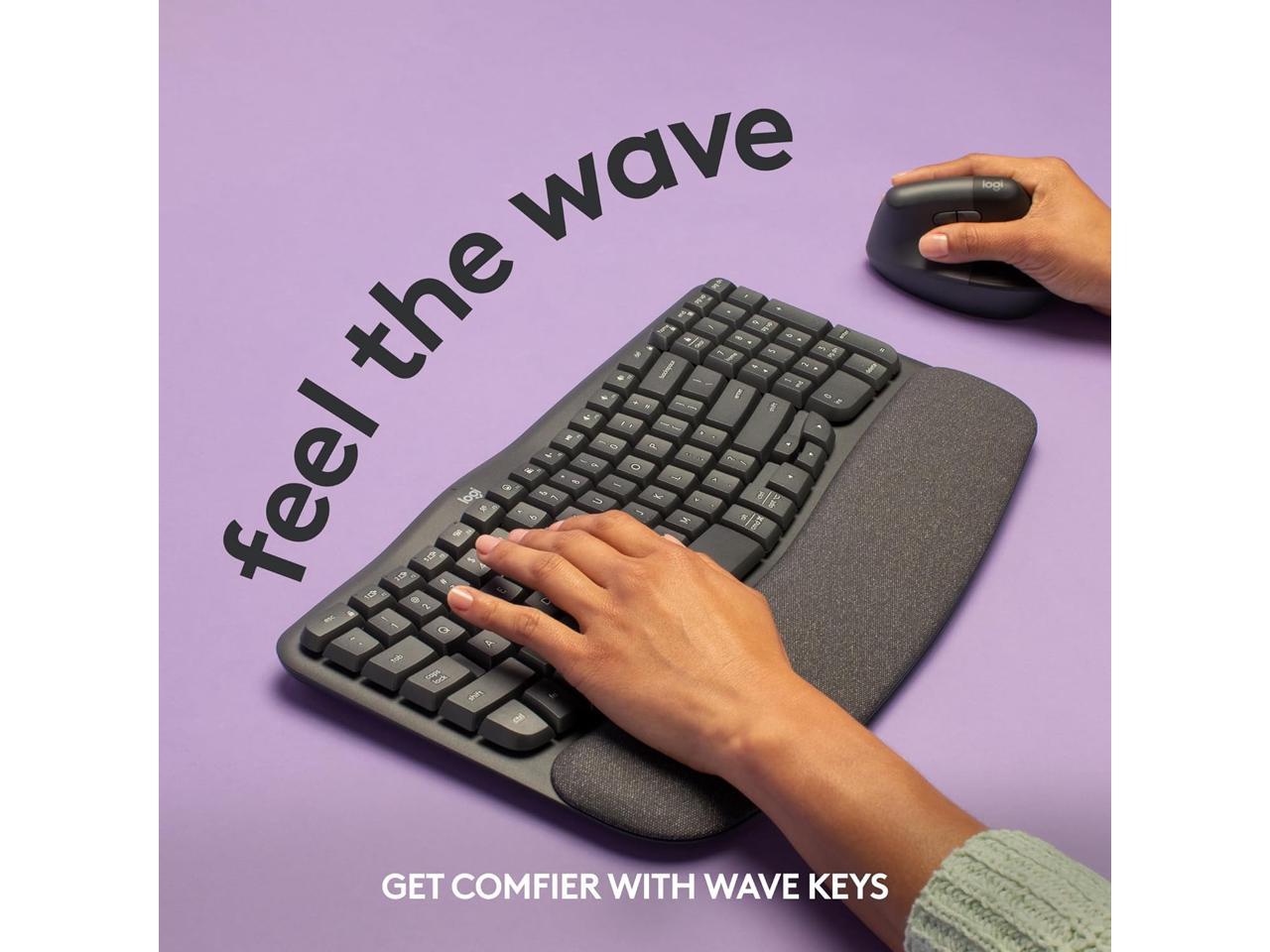 Logitech Wave Keys Wireless Ergonomic Keyboard with Cushioned Palm Rest, Comfortable Natural Typing, Easy-Switch, Bluetooth, Logi Bolt Receiver, for Multi-OS, Windows/Mac - Graphite - Image 4