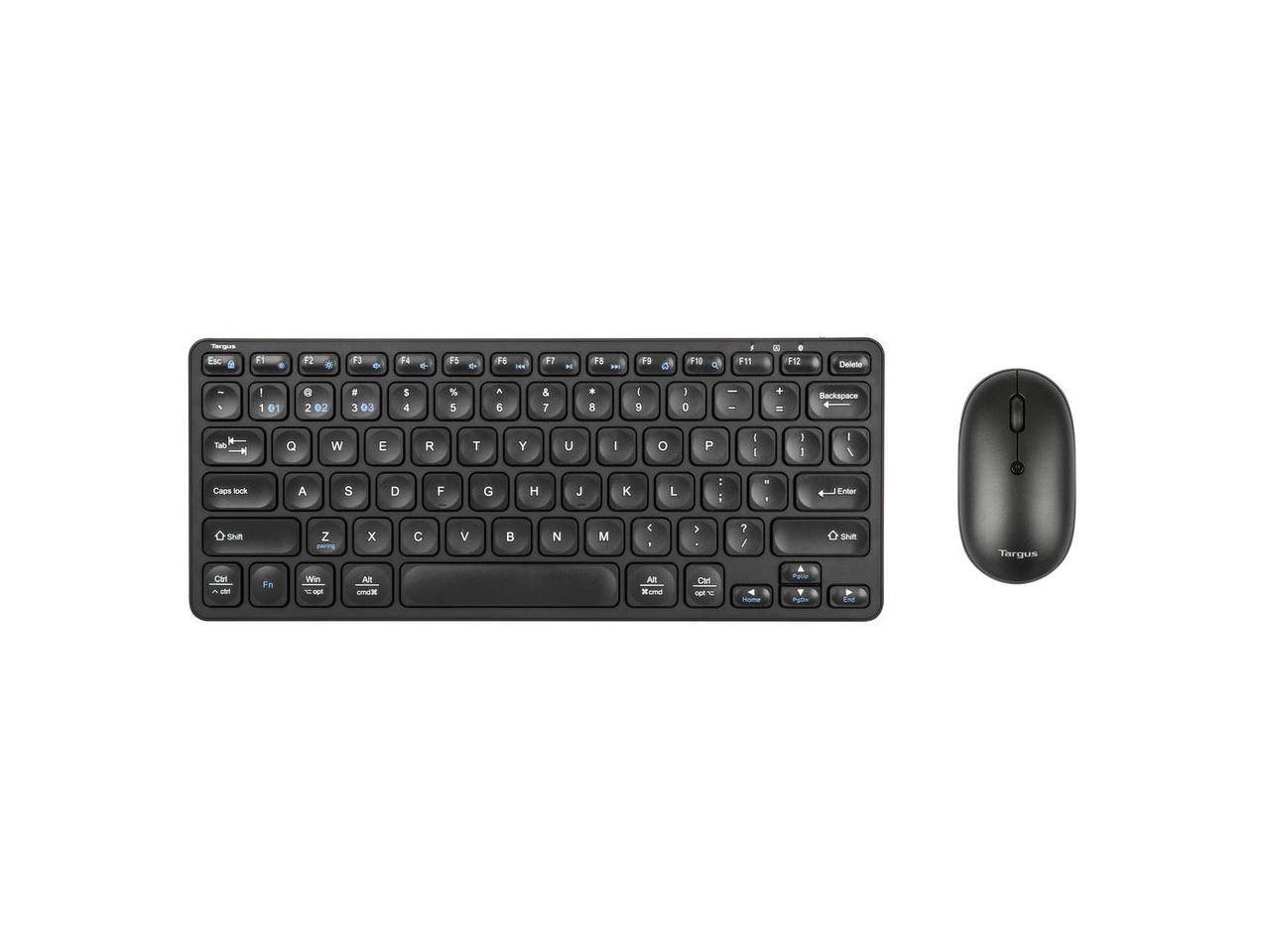 Targus AKM620AMUS Keyboard & Mouse - Wireless Bluetooth 5.1 Keyboard - Wireless Bluetooth Mouse - Optical - 2400 dpi - 2 Button - Scroll Wheel - Black - Symmetrical - AAA - Compatible with PC, Mac