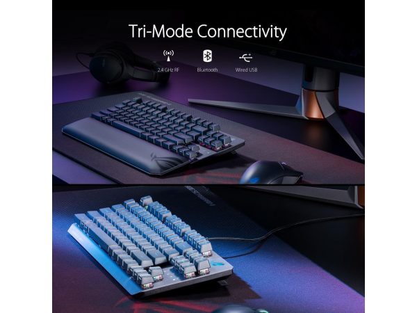 Asus ROG Strix Scope RX TKL Wireless Deluxe, 80% Gaming Keyboard, Tri-mode connectivity (2.4GHz RF, Bluetooth, Wired), ROG RX Blue Optical Mechanical Switches, PBT Keycaps, RGB, Wrist rest, Black - Image 2