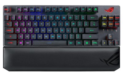 Asus ROG Strix Scope RX TKL Wireless Deluxe, 80% Gaming Keyboard, Tri-mode connectivity (2.4GHz RF, Bluetooth, Wired), ROG RX Blue Optical Mechanical Switches, PBT Keycaps, RGB, Wrist rest, Black