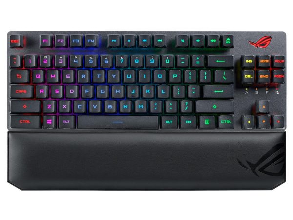 Asus ROG Strix Scope RX TKL Wireless Deluxe, 80% Gaming Keyboard, Tri-mode connectivity (2.4GHz RF, Bluetooth, Wired), ROG RX Blue Optical Mechanical Switches, PBT Keycaps, RGB, Wrist rest, Black