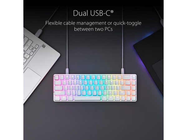 ASUS ROG Falchion Ace 65% RGB Compact Gaming Mechanical Keyboard, Lubed ROG NX Red Switches & Switch Stabilizers, Sound-Dampening Foam, PBT Keycaps, Wired with KVM, Three Angles, Cover Case-White - Image 3