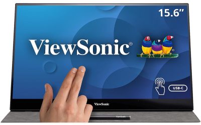 ViewSonic TD1655 15.6 Inch 1080p Portable Monitor with IPS Touchscreen, 2 Way Powered 60W USB C, Eye Care, Dual Speakers, Frameless Design, Built in Stand with Cover