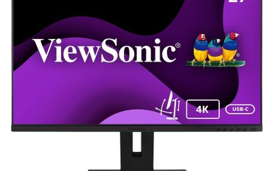 ViewSonic VG2756-4K 27 Inch IPS 4K Docking Monitor with Integrated USB 3.2 Type-C RJ45 HDMI Display Port and 40 Degree Tilt Ergonomics for Home and Office